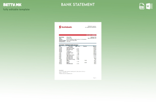 модерен стил, шаблон ексел за банкарски извод на Скотјабанк на Сент Винсент и Гр